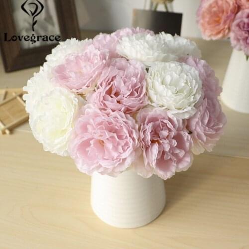 Lovegrace 1 bouquet 5 weddings artificial peony hydrangea family wedding party birthday holiday floral decoration