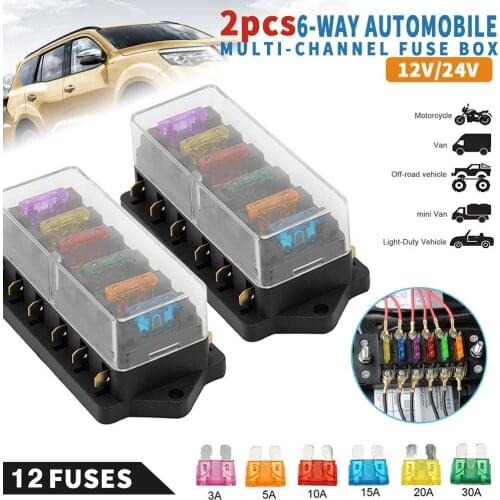 Mayitr 2pcs 12V 24V Car 6 Way Blade Fuse Box Holder Circuit For 12V 24V Marine + 12pcs 3/5/10/15/20/30A Fuses