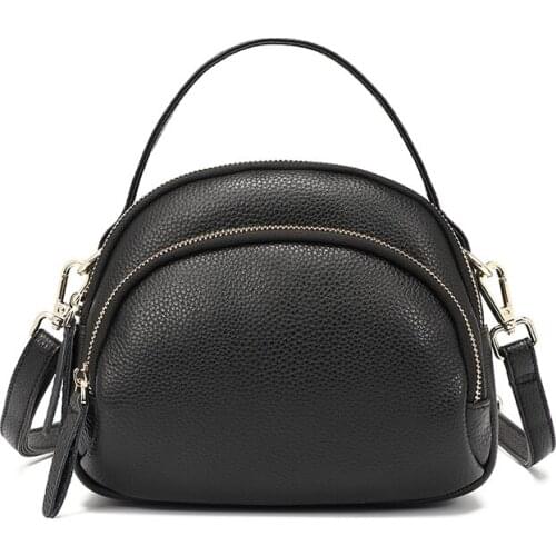 Fashion Ladies Genuine Leather Shoulder Bags Mini Shell Messenger Bags For Girls Leisure Solid Color Female Zipper Handbag New
