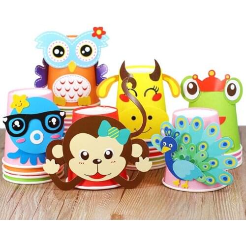 12pcs Children 3D DIY Handmade Paper Cups Sticker Material Kit Whole Set Kids Kindergarten School Art Craft Educational Toys