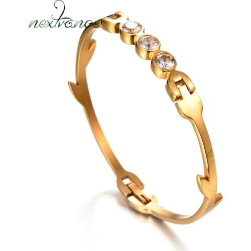 Nextvance AAA Cubic Zirconia Branch Bangles Luxury Cuff Bangle for Birthday Gift Stainless Steel Jewelry