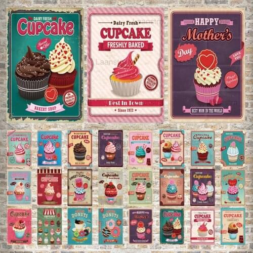 Tin Signs Plaque Metal Cupcake Dessert Bakery Metal Sign Wall Decor For Cafe Bakery Shop Pub Club Iron Painting Decorative Plate