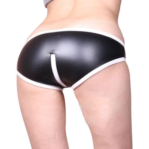 Sexy Zipper Open U Crotch Shorts Latex Micro MINI Hot Shorts Low Rise Waist Booty Short Exotic Culb Pole Dancing Wear