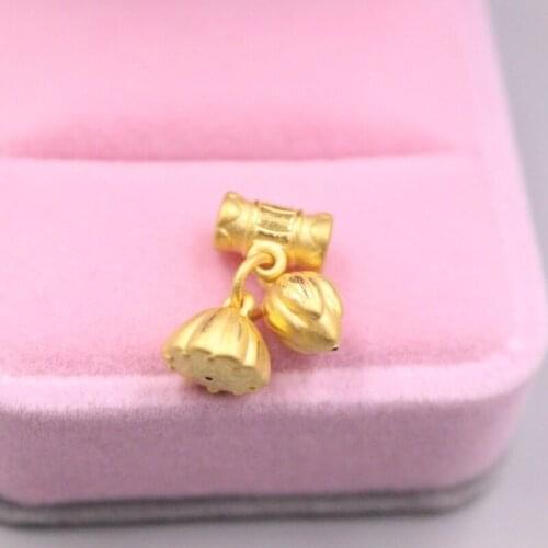 Fine Pure 999 24K Yellow Gold 3D Lotus Bud Long Tube Bead Pendant Men Women Gift 1.5-1.7g / 18*13mm