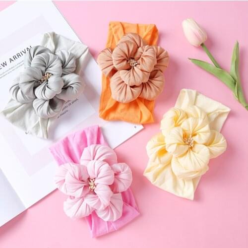Baby Headband Nylon Girls Big Flower Hair Accessories Infant Soft Head Wrap Wide Newborn Turban Cute Kids Bandage Shower Gifts