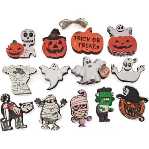Ghost Pumpkin Happy Halloween Decors Halloween Wooden Cartoon Pendants For Home DIY Trick Or Treat Halloween Party Accessories