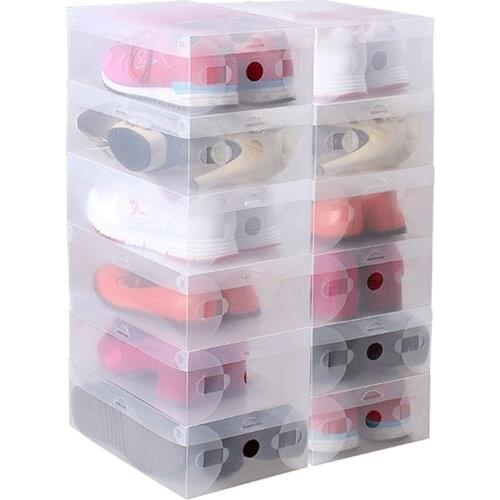 10pcs in 1 High Quality Clear Foldable Plastic Shoe Storage Case Boxes Stackable Organizer Shoe Holder Hot