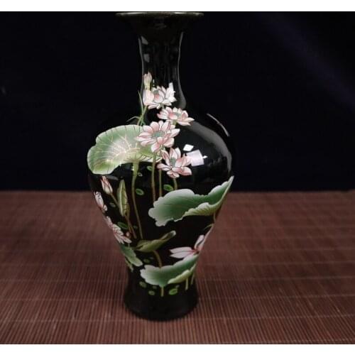 Early collection antique black gold GLAZE famille rose flower Figure 2 pattern vase family decoration ornaments