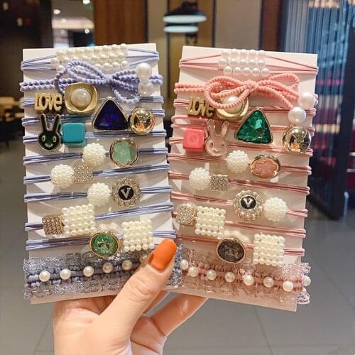 11 Pcs/Set 2020 New Korea Style Simple Cute Girl Imitation Pearl Geometry Elastic Rubber Band for Women Fashion Hair Accessories
