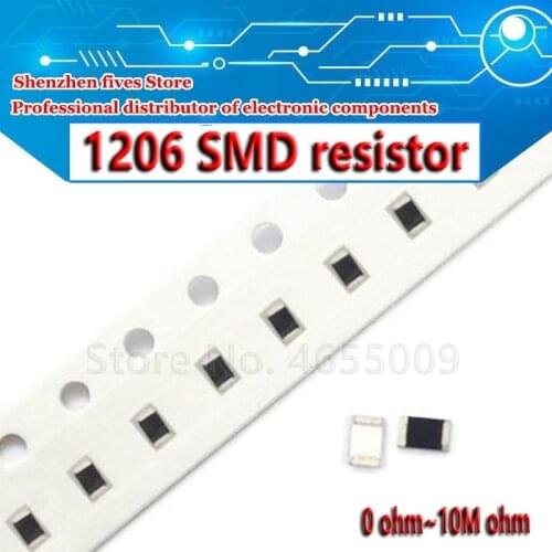 100Pcs 1206 SMD resistor 0R ~ 10M 1/2W 0 1 10 100 150 220 330 ohm 1K 2.2K 10K 100K 0R 1R 10R 100R 150R 220R 330R