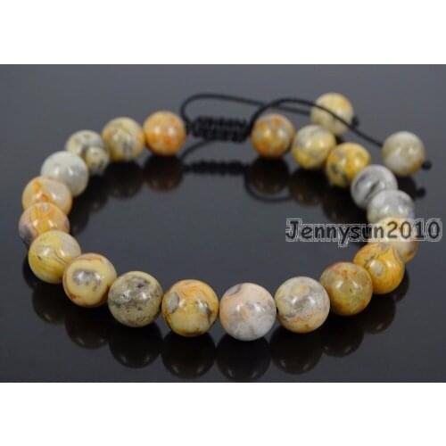 Handmade 8mm Adjustable Natural Crazy Lace Ag-ate Gems Stone Round Beads Bracelet Healing Reiki 5 Strands/Pack