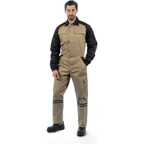 SENSEL of WORKWEAR,Coveralls with Reflective Tapes Beige-Black-55E2057