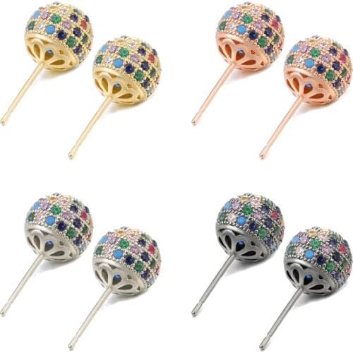 Juya Ali Moda Crystal Rainbow Earrings 6mm 8mm 10mm Cubic Zirconia Carnations Ball Stud Earrings For Women Girls Christmas Gift