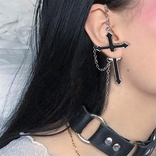 1 PC European Style Fashion Vintage Long Chain Cross Zipper Drop Earrings for Men and Women Party Punk Jewelry Gift