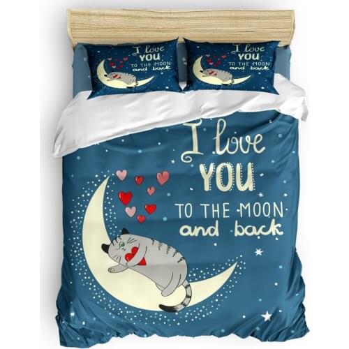 I Love You To The Moon And Back Cat Blue Duvet Cover Set 2/3/4pcs Bedding Set Bed Sheet Pillowcases Cover Set