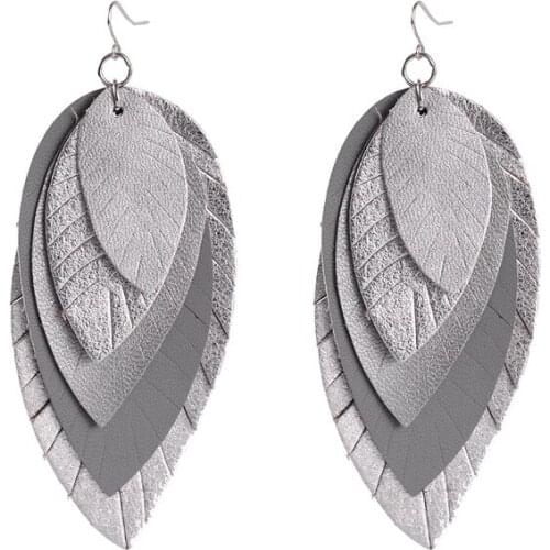 Vintage Faux Leather Earrings Multi-Layer Leaf Shape Tassel Drop Earrings For Women Gift Personality Fashion Jewelry 2019