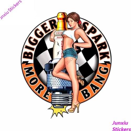 SPARK PLUG PIN-UP GIRL Funny Car Sticker Suitable For Any Flat And Smooth Clean Surface Cool Waterproof Decal KK13*11cm
