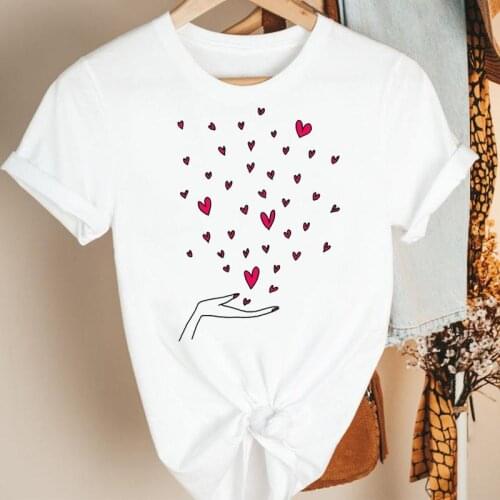 Women Clothes Cartoon Love Hand New 2021 90s Style Summer Print Fashion Tshirt Female Short Sleeve Tee Top Graphic T-shirt