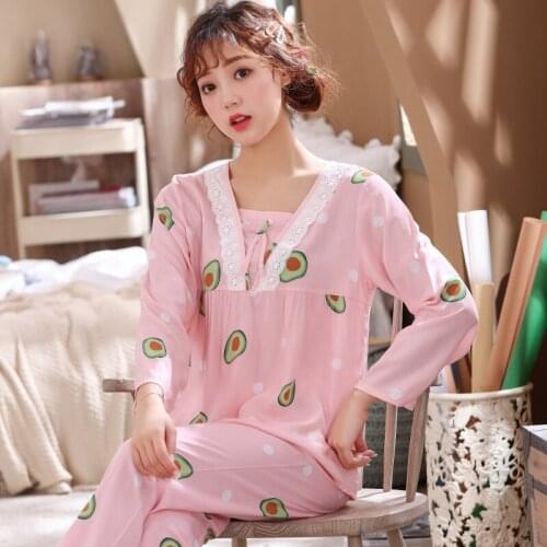 Pajamas womens cotton home service Japanese cute summer two-piece suit can be worn outside cartoon sweet pajamas Nightwear