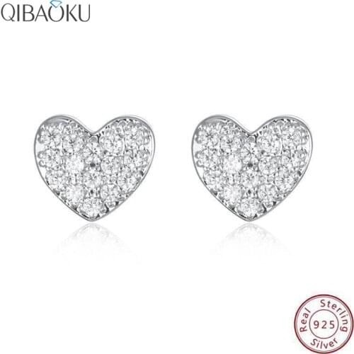 925 Sterling Silver Stud Earrings With Cubic Zirconia Hearts Korea Womens Fashion Jewelry Cute Shiny Beautiful Small Earrings