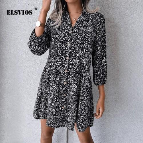 Autumn Women New Fashion Stand Collar Wave Point Printed A-line Dress Casual Summer Loose Buttons Cardigan Chiffon Shirt Dresses