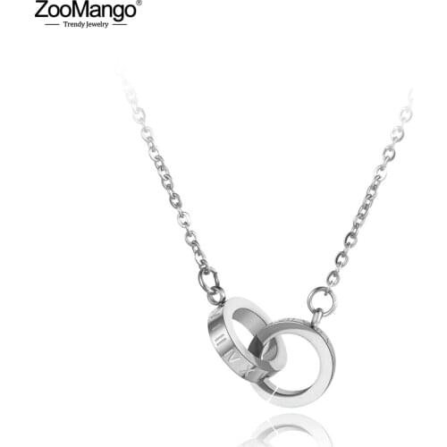 ZooMango Stainless Steel Double Circle Roman Numerals Pendant Necklaces Trendy Chokers Necklace For Women Christmas Gift ZN19003