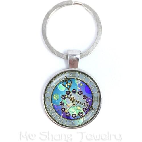 12 Zodiac Clock Keychain Glass Cabochon Constellation Key Ring Glass Dome Jewelry Key Holder Birthday, Star Sign, Horoscope Gif