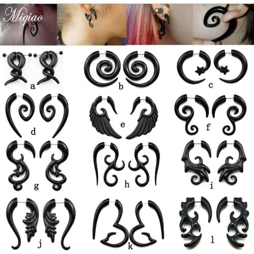 Miqiao 2 Pcs Hot Sale Acrylic False Auricle Shaped Ear Studs Stainless Steel Asymmetric Snail Spiral Earrings