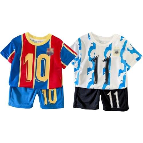 2021 Football Short Sleeve T-shirt and Shorts 2pcs Clothes Sets Infant Romper for Boys Girls Soccer Costume Outfit Sport Summer