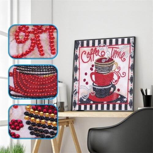 5D Special Shaped Diamond Embroidery Coffee Cup Cross Stitch Diamond Painting Rhinestone Cartoon Handicraft Cafe Decor