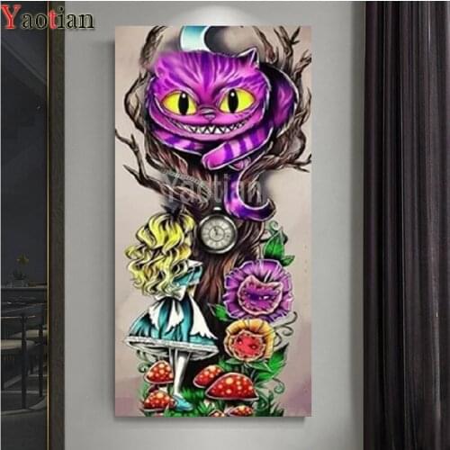 5D DIY Diamond painting Purple Cat Flower Girl Full Round/Square Diamond mosaic Diamond embroidery Cross stitch Large Size