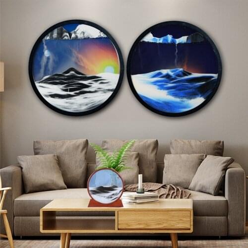 7/10 in Wall Hanging Moving Sand Painting Art Picture Round Glass Deep Sea Sandscape In Motion Flowing Sand Frame Sand Painting
