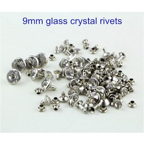 80 Sets of 9mm Faceted Glass Crystal Spike Rivet Studs Glass Clear Bead With Silver Rim DIY - Free Shipping