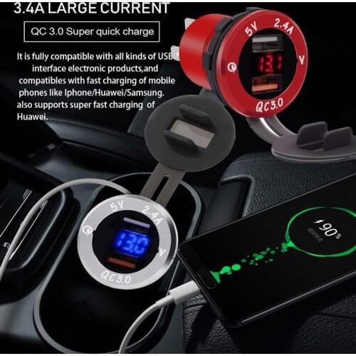 WUPP car smart charger aluminum car phone charger digital display QC3.0 fast charge dual USB two in one dfdf