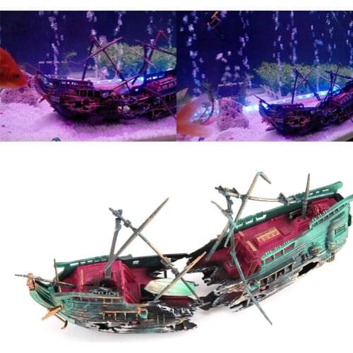 24*12cm Large Aquarium Decoration Boat Plactic Aquarium Ship Air Split Shipwreck Fish Tank Decor Wreck Sunk