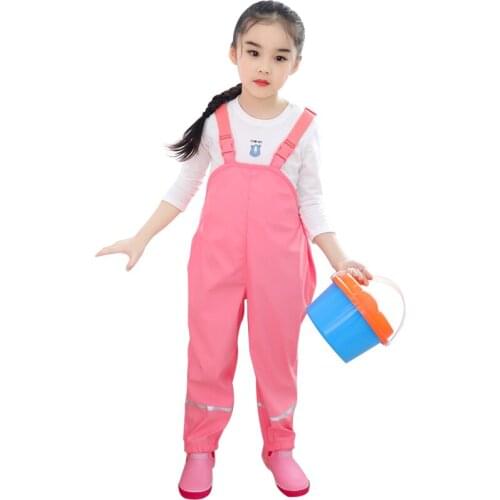 Kids Rain Pants PU Waterproof Girls Overalls Spring Boys Bib Pants Breathable Outdoor Children Punch Pant Jumpsuit Clothes
