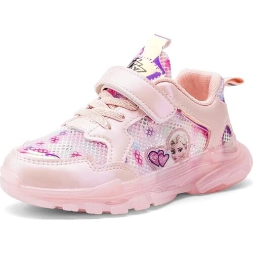 Disney Childrens Shoes Frozen Princess Aisha Girls Breathable Mesh Non-slip Soft-soled Sports Shoes Student Casual Running Shoe