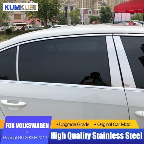 For Volkswagen Passat B6 Accessories 2006-2011 Stainless Steel Window Trims Center Pillar Cover Trims Exterior Accessories 6pcs