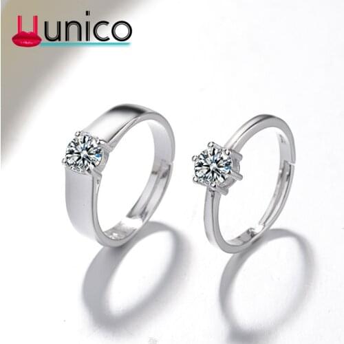 Women Men Hot Lovers Adjustable Sterling silverl Rings Set zircon Love Wedding Couple Open Ring Party Engagement Charm Jewelry