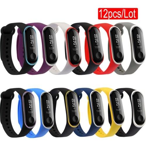 Gosear 12pcs for Xiaomi Xiao Mi MiBand Mi Band 3 4 Double-Color Replacement Wristband Watch Strap Bracelet Band Miband