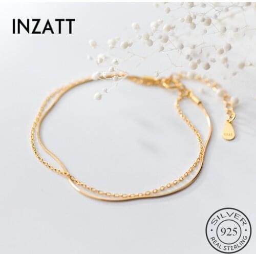 INZATT Real 925 Sterling Silver MInimalist Double chain Bracelet For Charming Women Wedding Romantic Fine Jewelry 2019 Gift