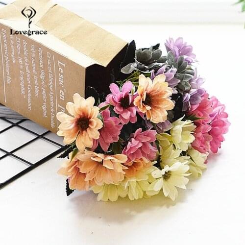 1 Bunch 5 Branch 10 Heads Silk Daisy Artificial Flowers Fake Gerbera Wedding Flowers Bouquet Home Room Table Decor Silk Flores