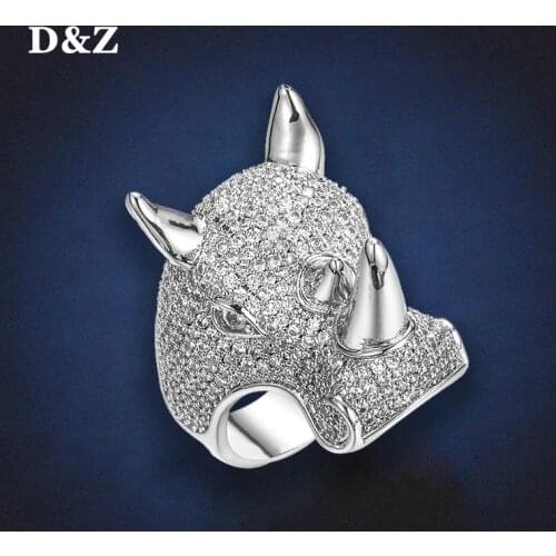 D&Z New Animal Rhino Ring High Quality Copper Ring Iced Out Cubic Zircon Stones Hip Hop Fashion Delicate Jewelry Gift Men Women