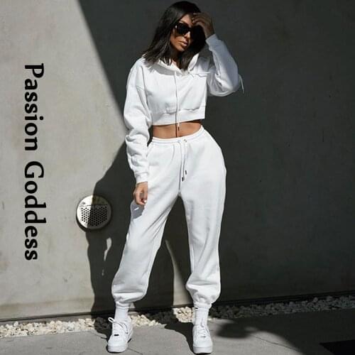 High Fashion 2 Piece Tracksuit Fall Winter Women Sets Crop Hoodies Sweatshirts Drawstring Sweatpants Loose Suit Two Piece Outfit