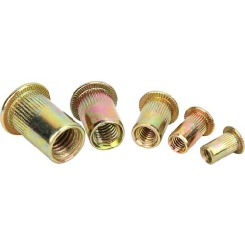 M5 M6 M8 M10 Zinc Plated Carbon Steel Knurled Nuts Rivnut Flat Head Threaded Rivet Insert Nutsert Cap Rivet Nut