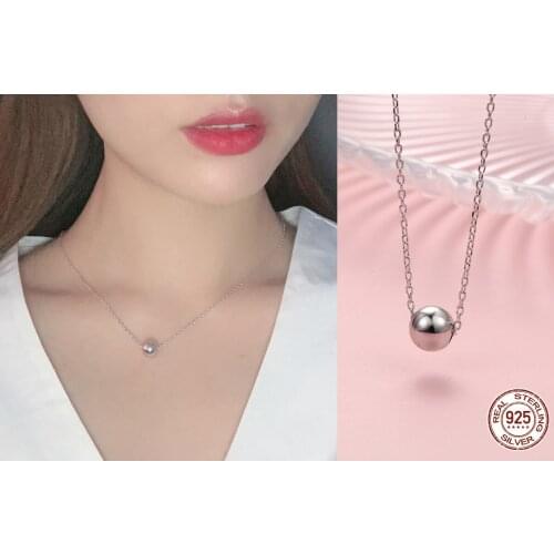 Trendy Tiny Simple 8mm Bead Necklace Pendant New Sale 100% 925 Sterling Silver Round Jewelry For Women & Girls Party Gift