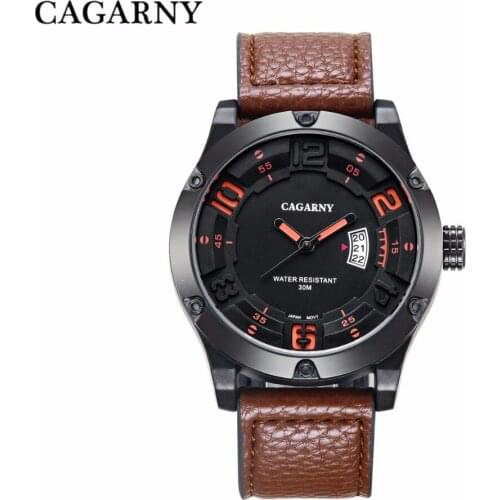 2019 NEW Luxury Brand CAGARNY Men Sport Watches Mens Quartz Clock Man Army Military Leather Wrist Watch Relogio Masculino