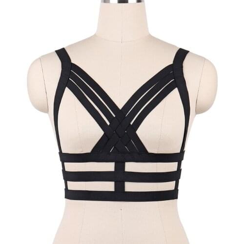 Wholesale 10piece Women body cage Sexy Goth harness Bra body crop top Spandex Adjust Cage bra harness harajuku harness belt