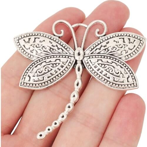 3 x Tibetan Silver Large Dragonfly Charms Insect Pendants for Necklaces Jewelry Making Findings 60x55mm