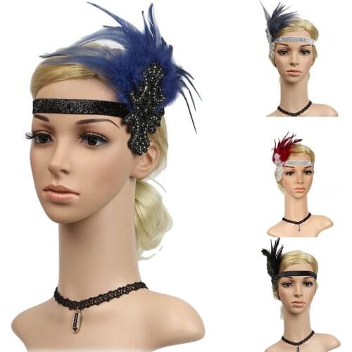 Feather Rhinestone Headband Headpiece Feather Flapper Headband Great Gatsby Headdress Retro Prom Headdress Decoration #40